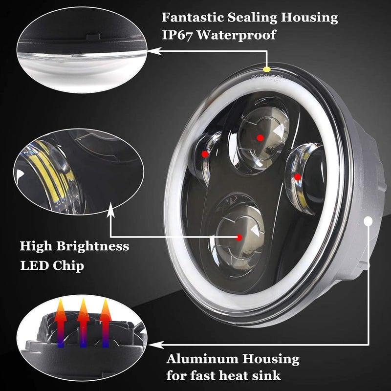 ZZJAUBI Motorcycle Headlight, 5-3/4inch Round Black Projector Headlight with White DRL compatible with XL883N/XG500/XG750/FXDWG/XL1200V - Image 2